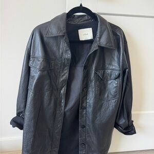 Wilfred Black Leather Button-Up Jacket